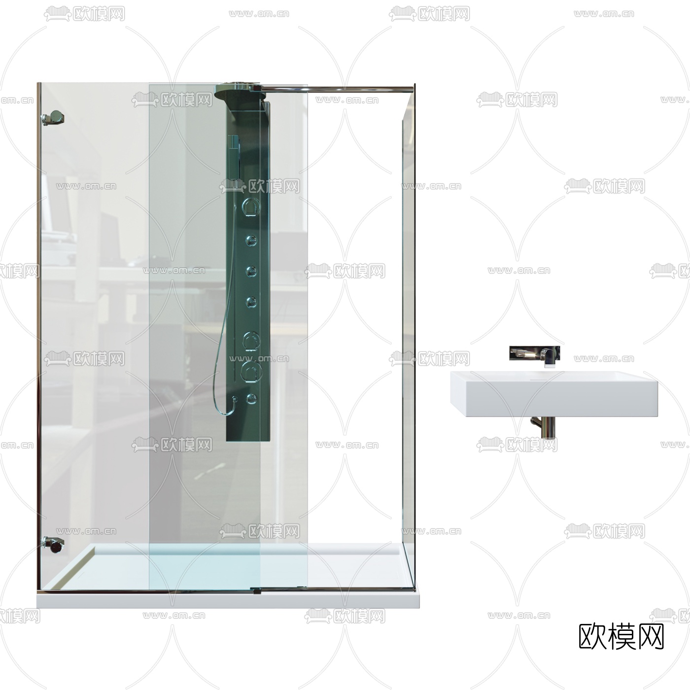 现代洗手台淋浴房3d模型下载