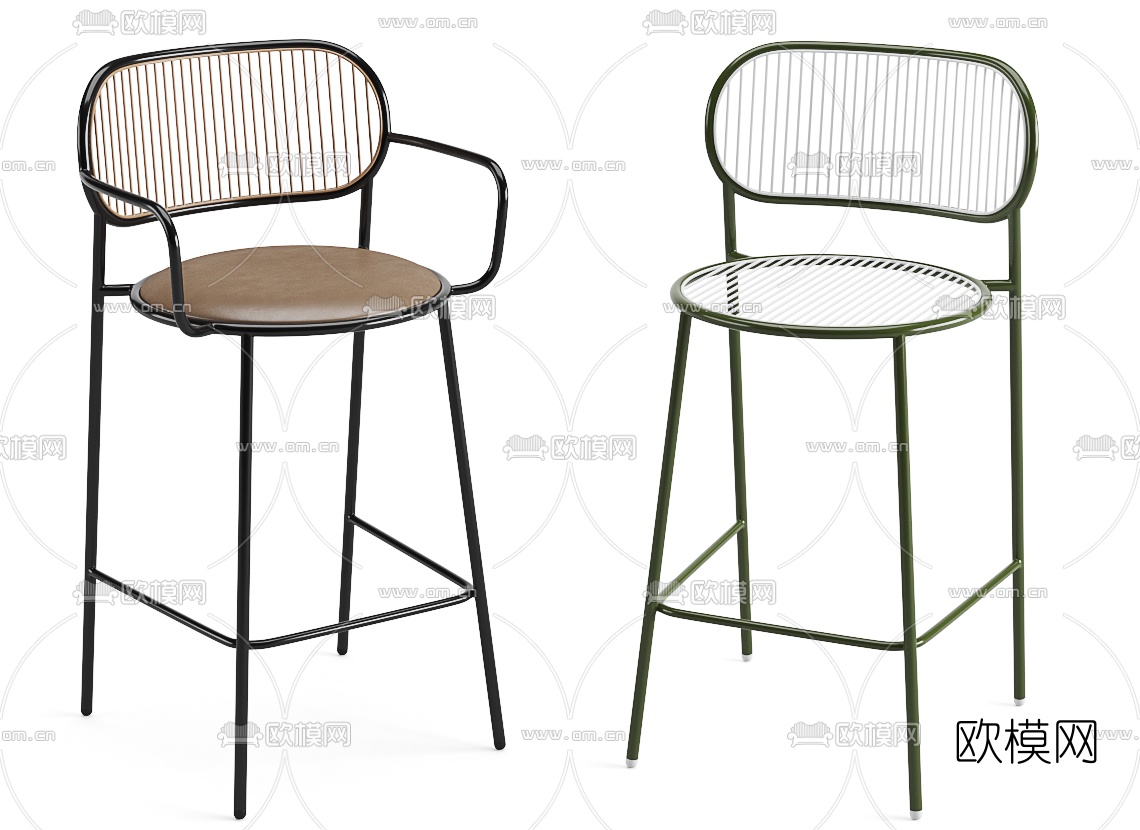 北欧铁艺吧椅组合3d模型下载（渲染图2）