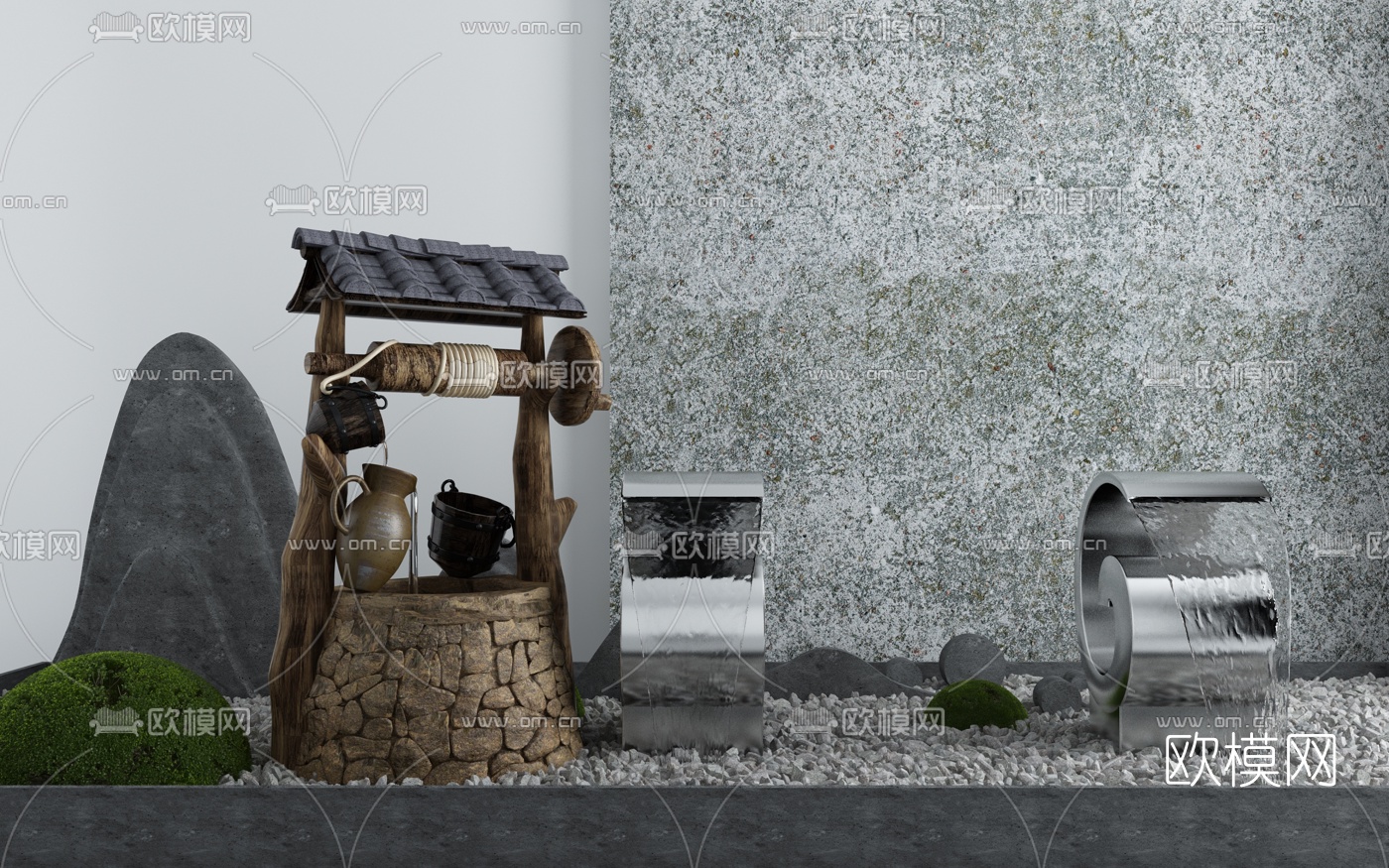 新中式水井景观小品3d模型