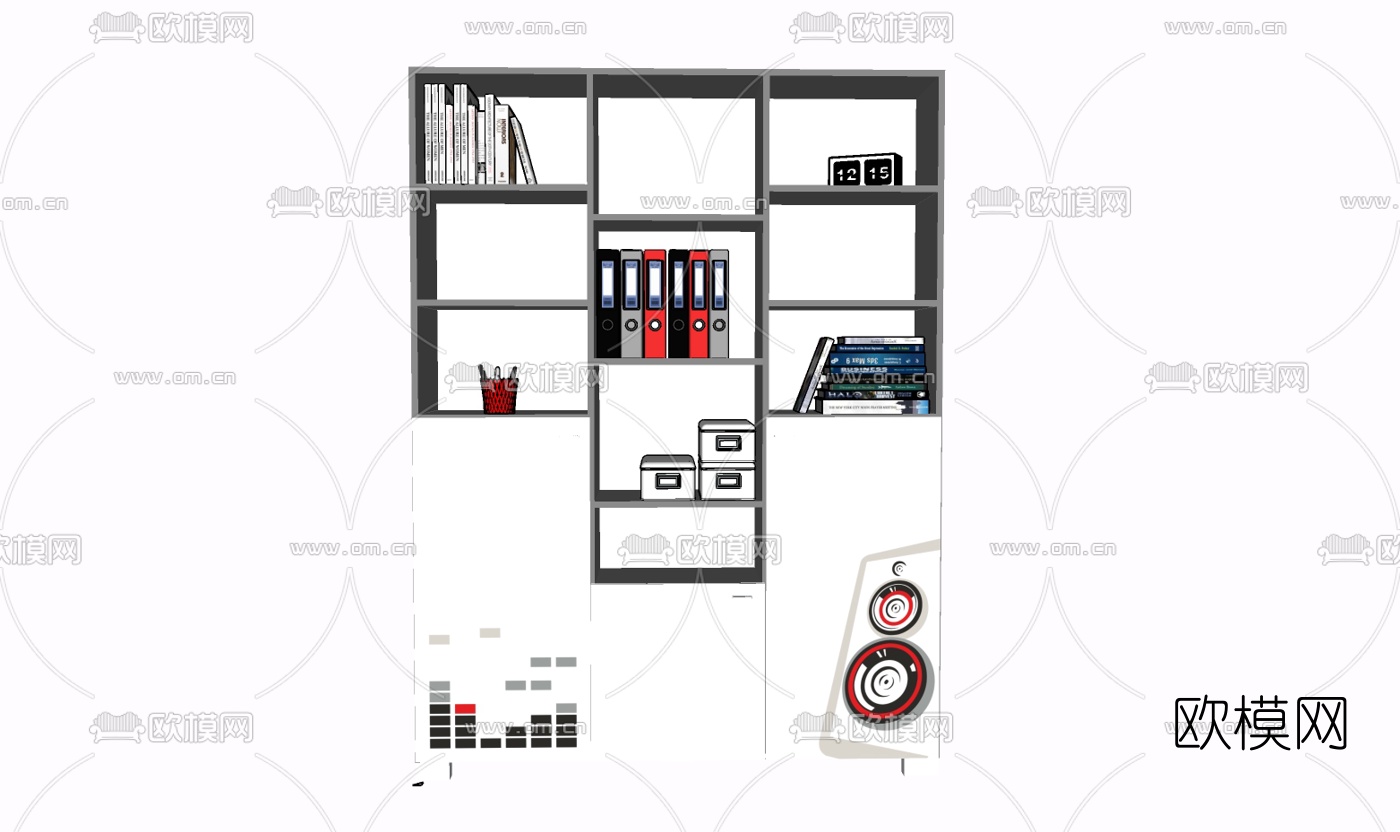 现代实木文件柜免费su模型下载
