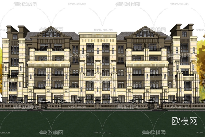 新古典公寓楼外观免费su模型下载