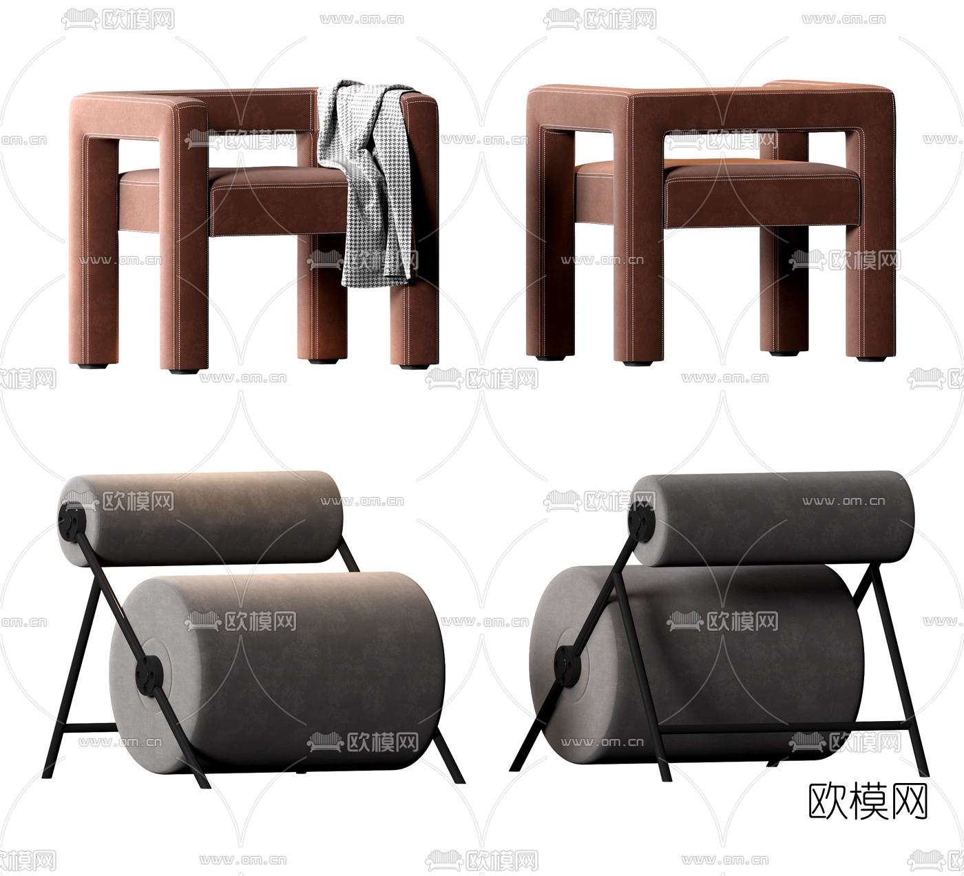 现代绒布单人沙发3d模型