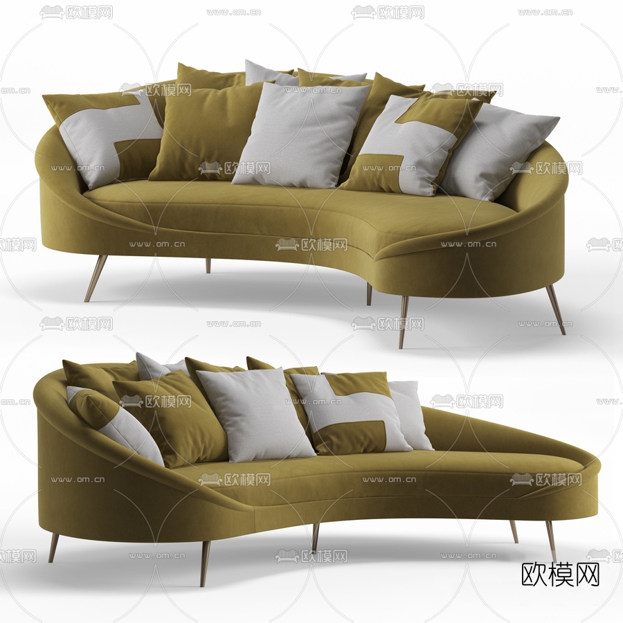 现代布艺弧形沙发3d模型-免费3dmax模型库-欧模网
