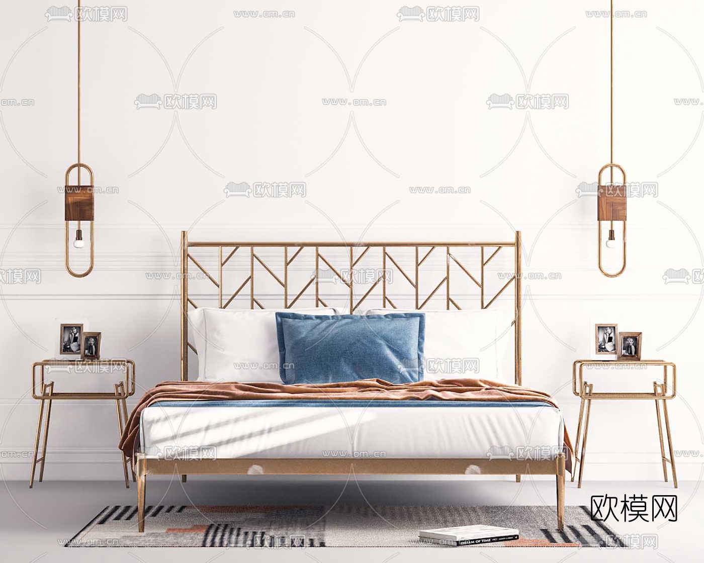 现代金属轻奢双人床3d模型下载