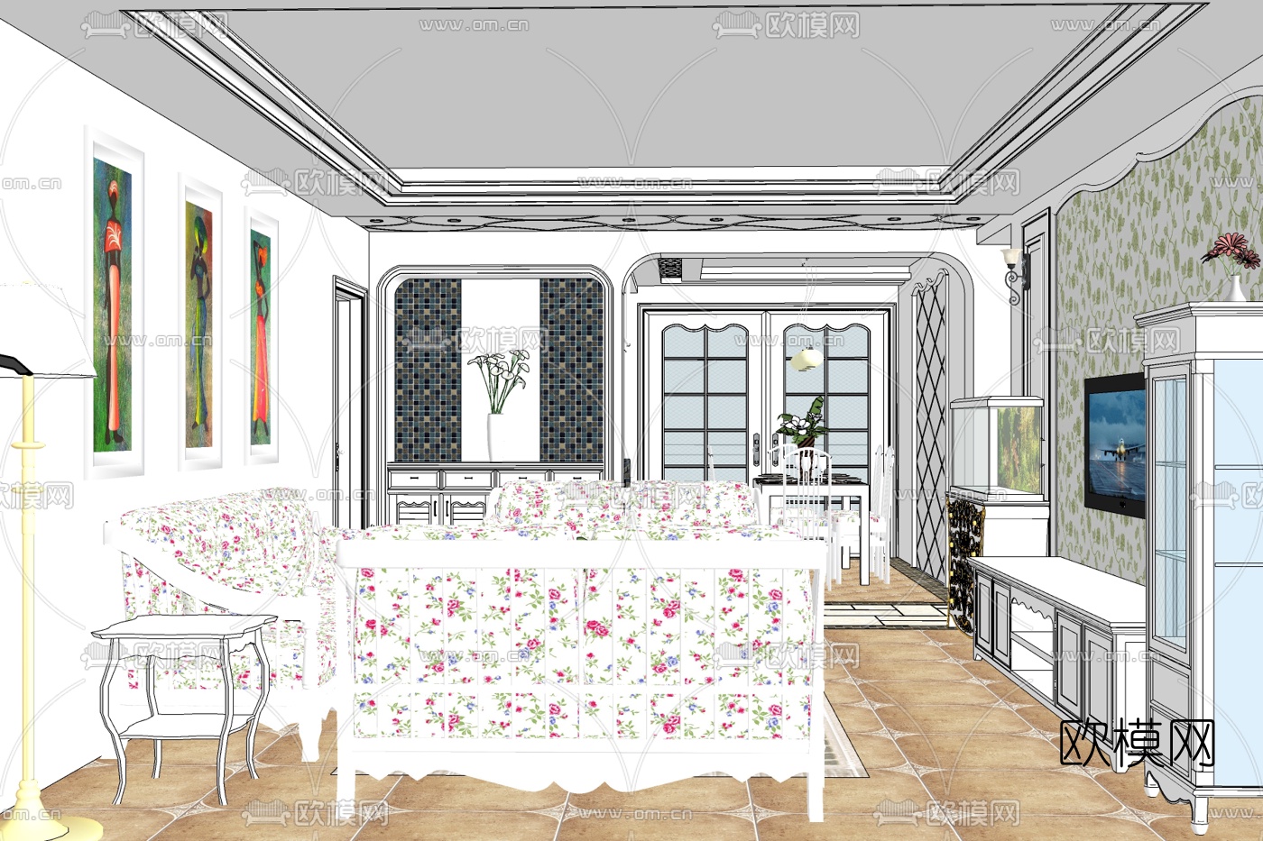 北欧客厅免费su模型下载