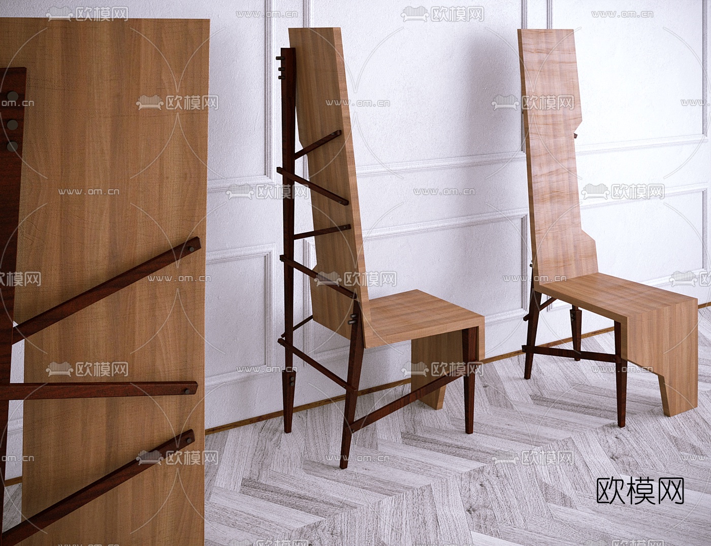 工业风原木高背椅3d模型下载