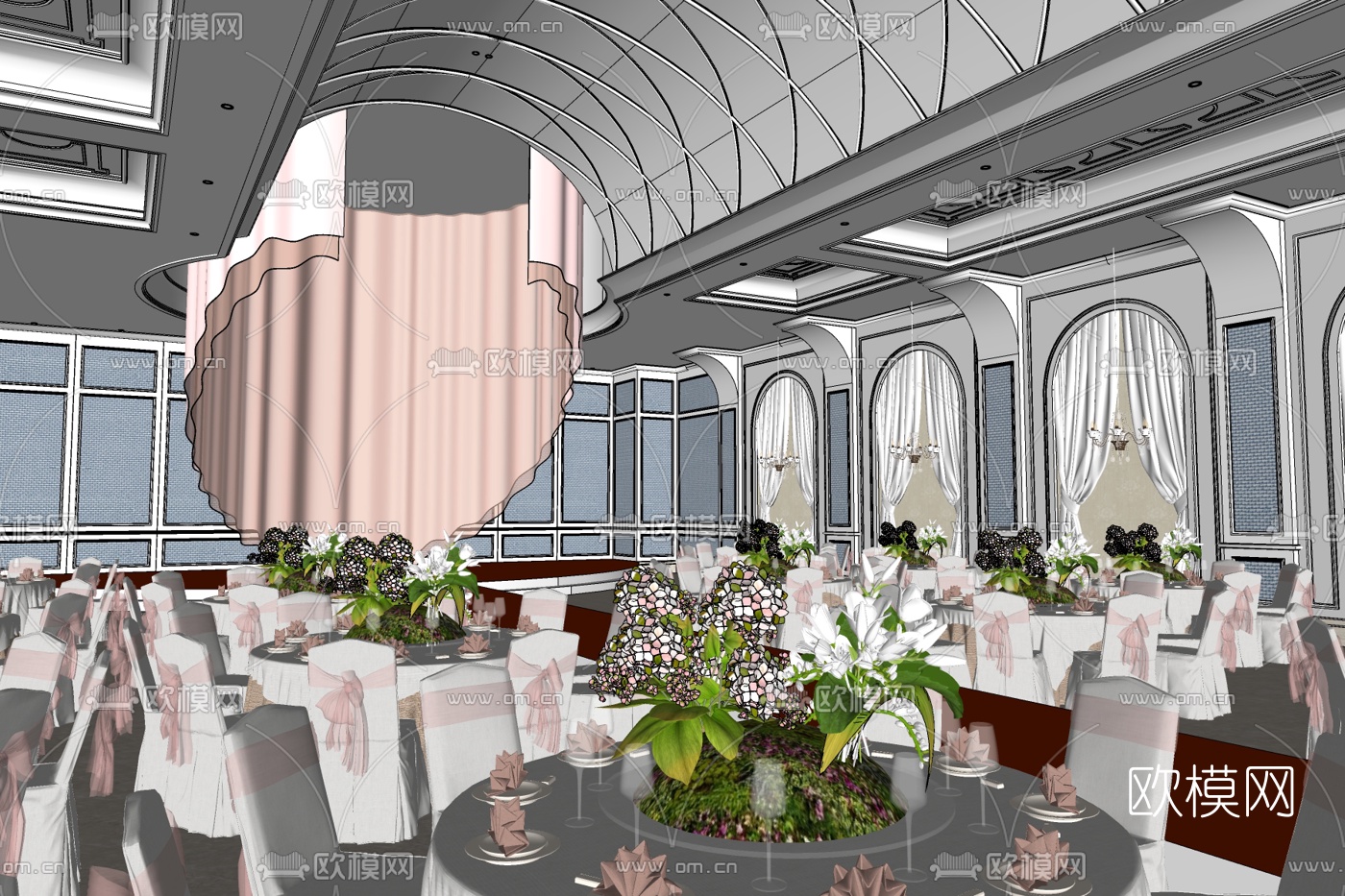 欧式主题餐厅免费su模型下载