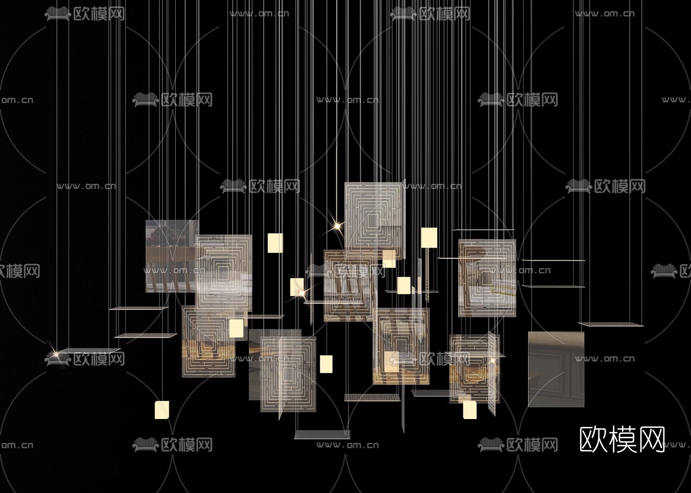 新中式水晶片装饰灯3d模型下载（渲染图2）