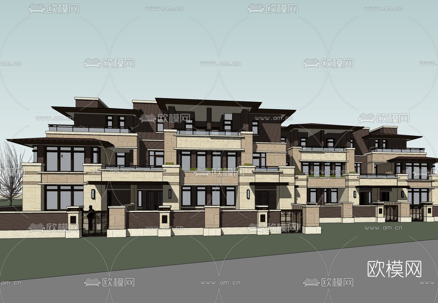欧式连排别墅免费su模型下载
