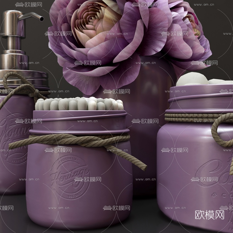 现代玫瑰花棉签3d模型下载（渲染图2）