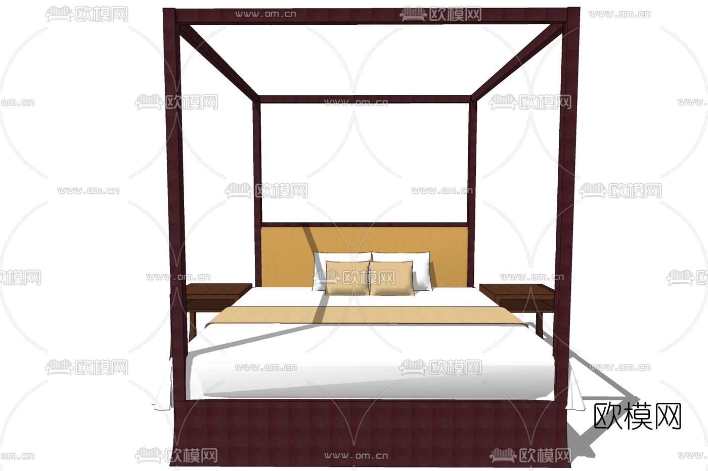 日式布艺双人床免费su模型下载