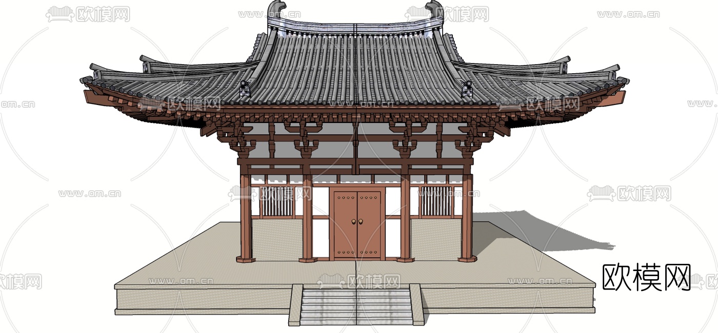 中式古建房屋su模型下载