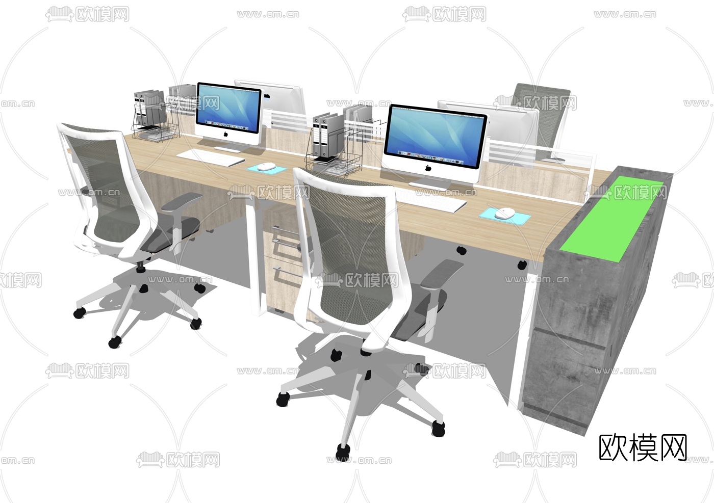 现代卡座办公桌椅su模型下载（渲染图2）
