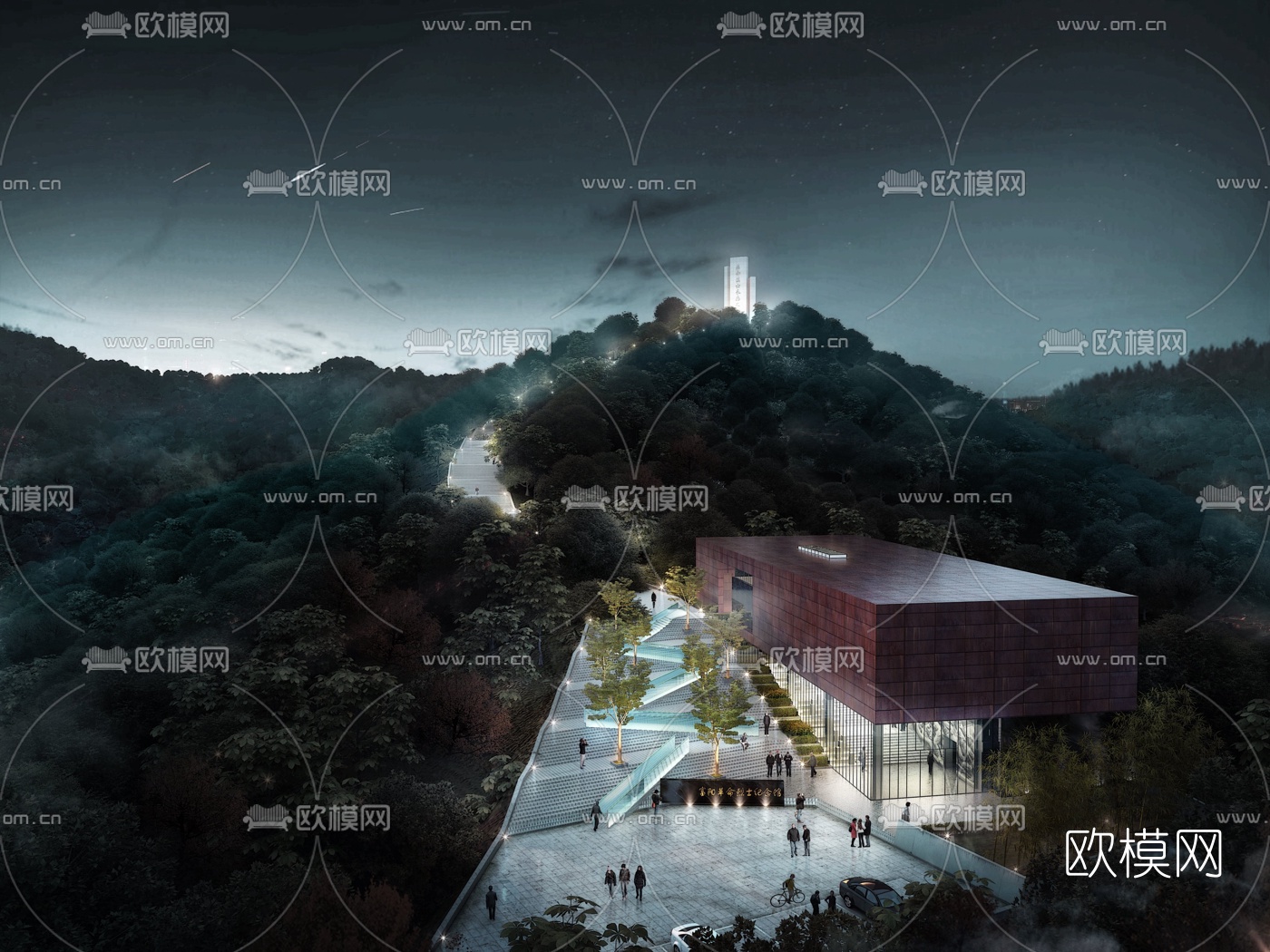现代纪念馆博物馆夜景3D模型