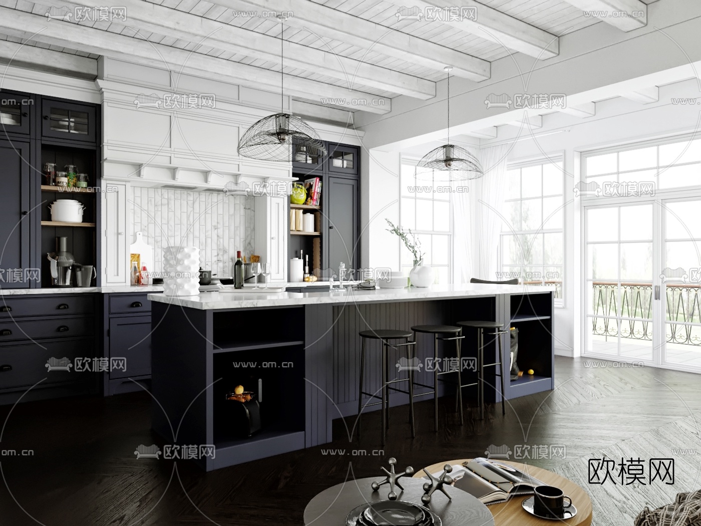 北欧客厅餐厅3d模型下载（渲染图2）