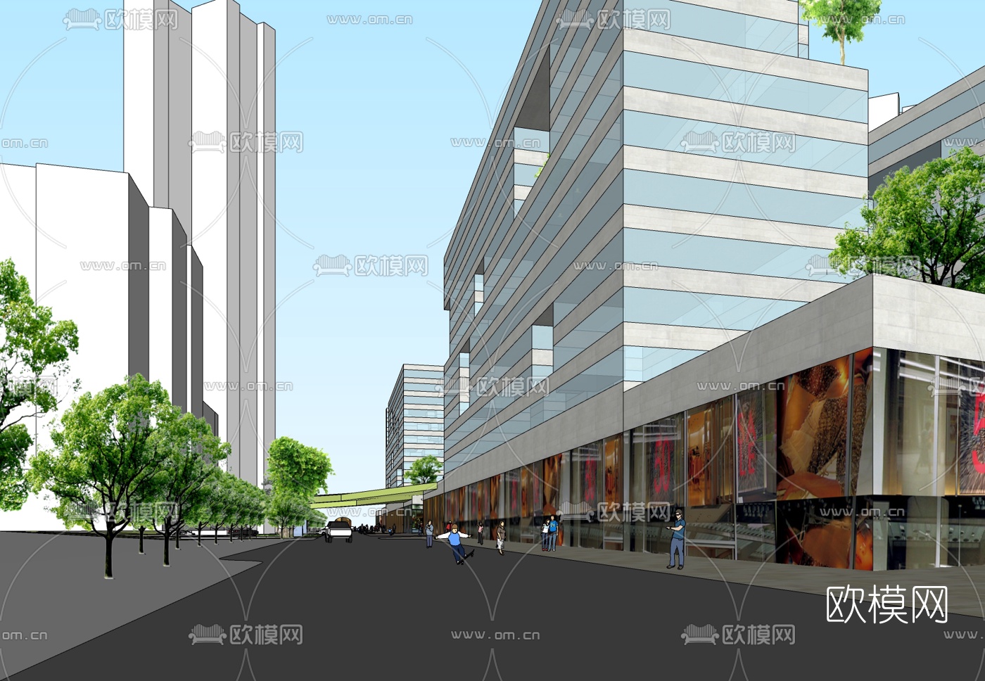现代商业街局部免费su模型下载_ID10459172_sketchup模型下载-欧模网