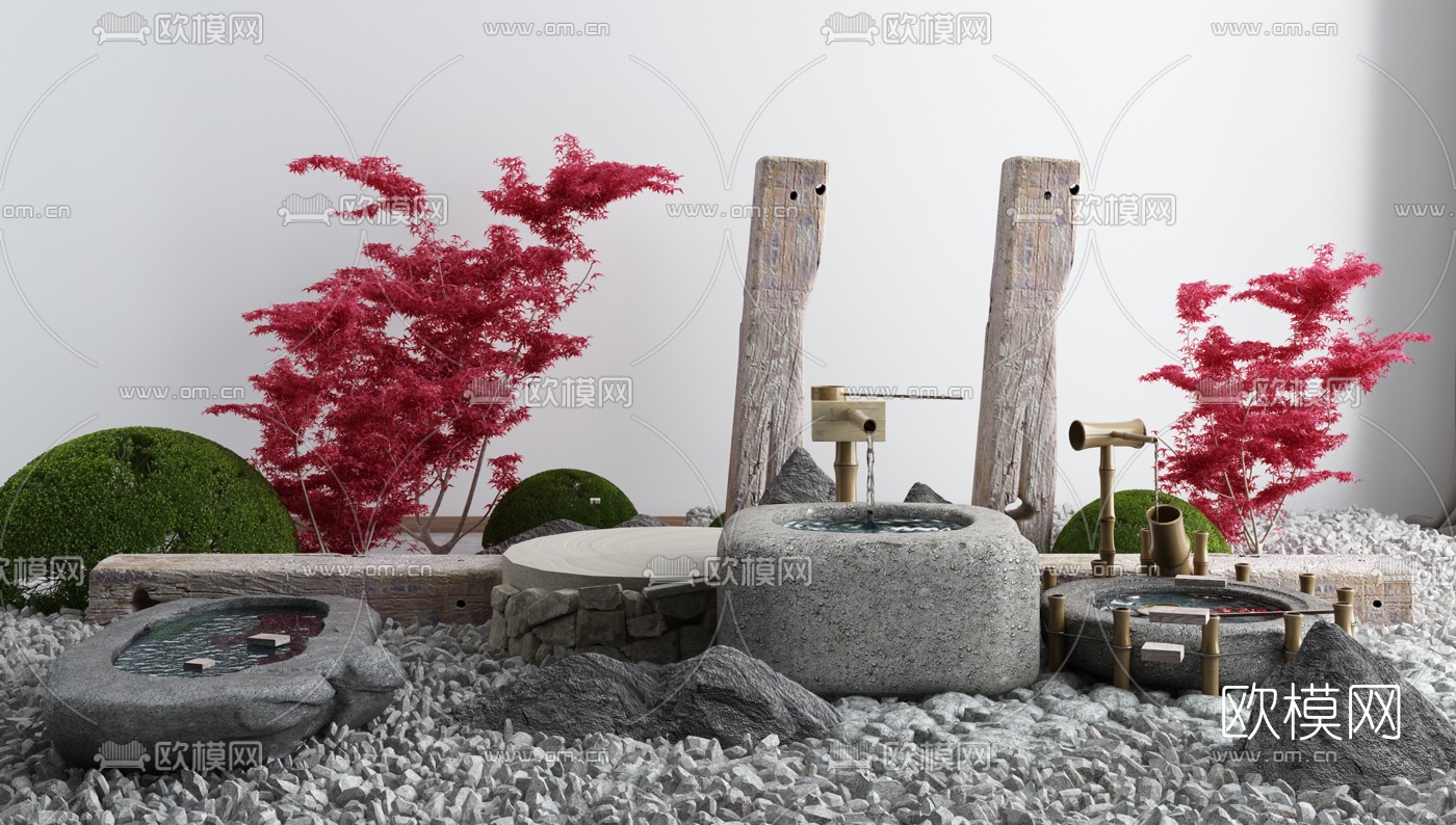 日式庭院景观小品3d模型下载