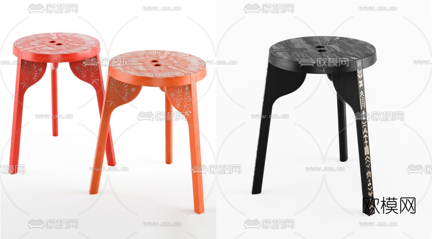 现代实木凳子3d模型下载