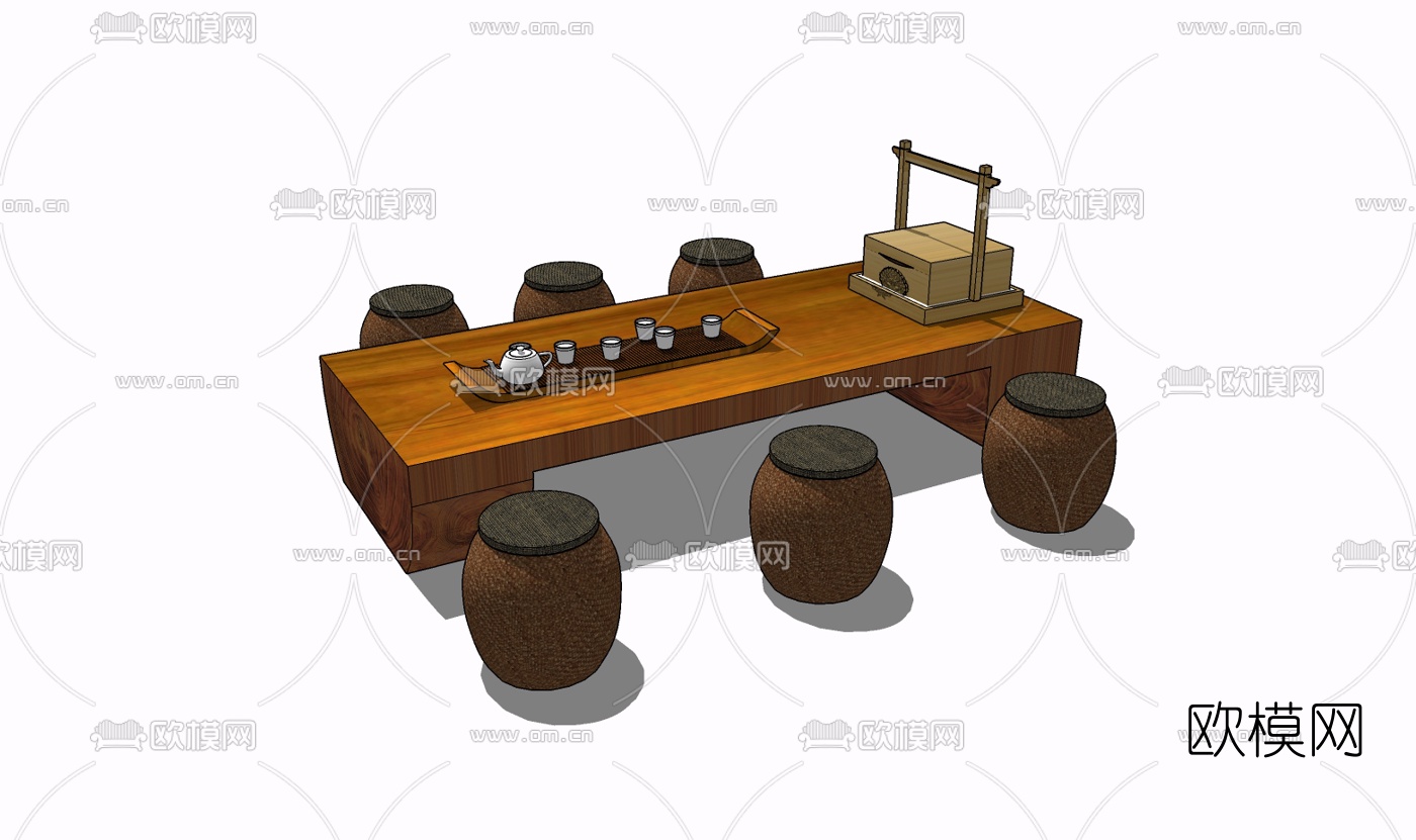 现代实木餐桌椅免费su模型下载