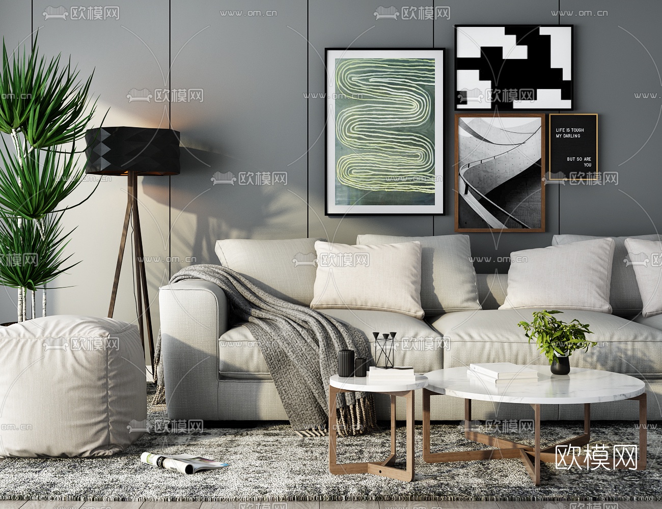 现代布艺沙发组合3d模型