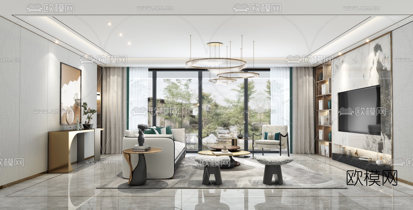 新中式客厅沙发组合3d模型下载