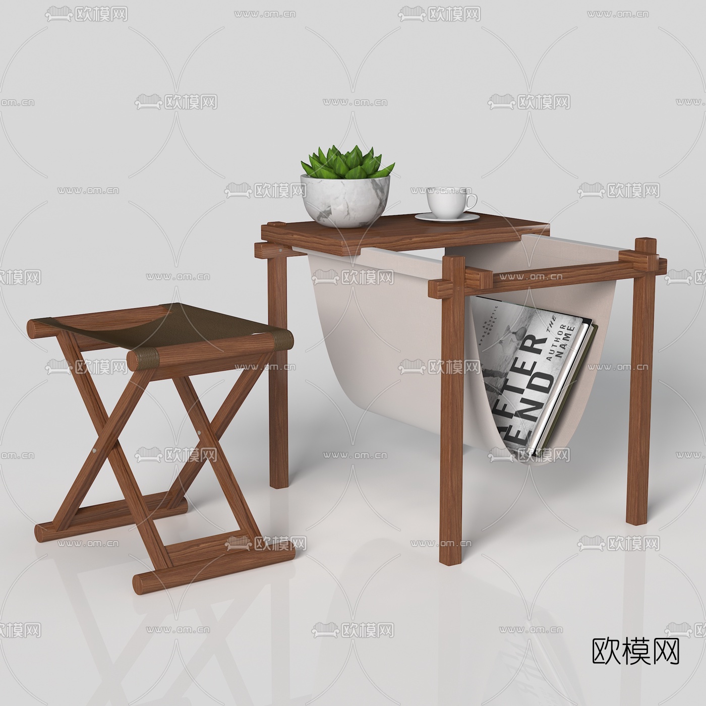 中式凳子边几组合3d模型下载（渲染图1）