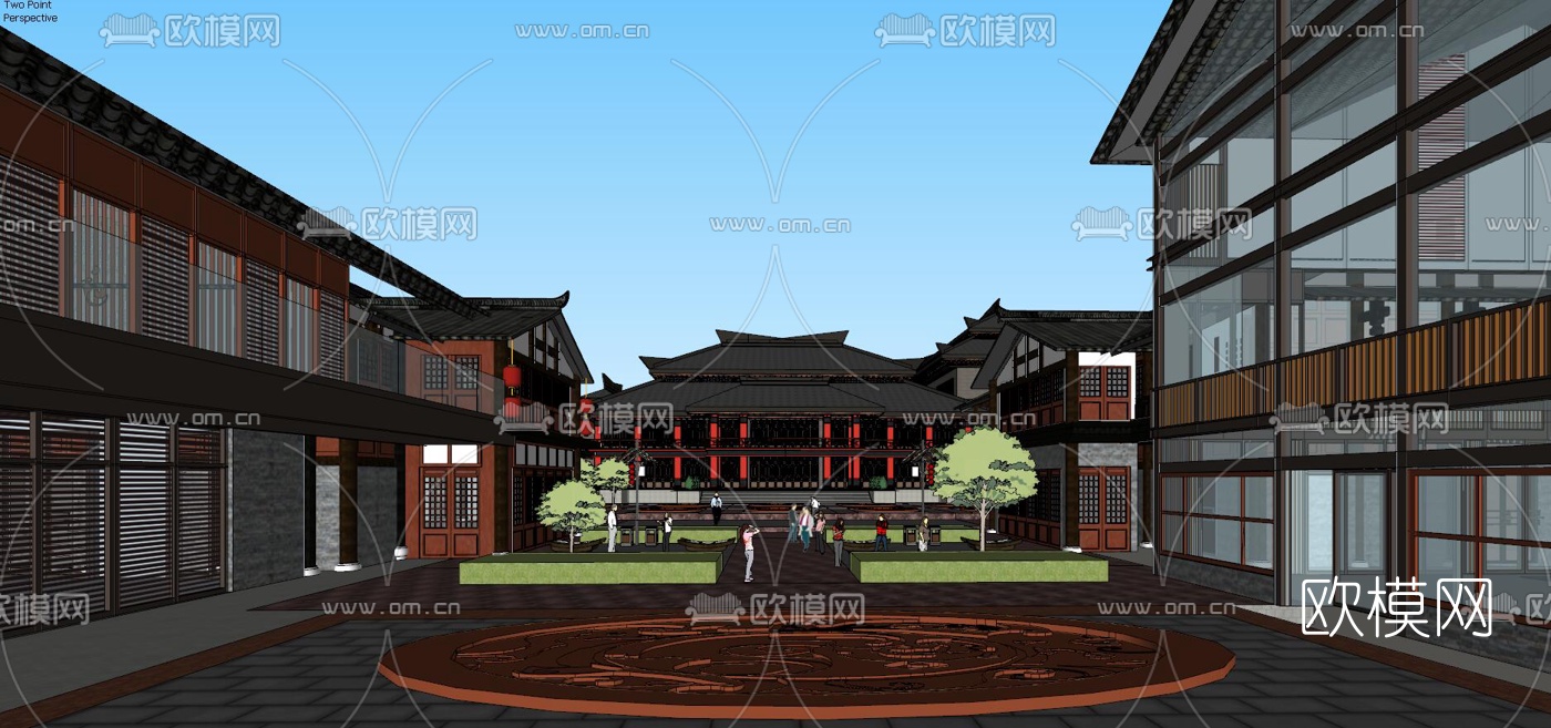 中式汉唐风商业街su模型下载（渲染图4）