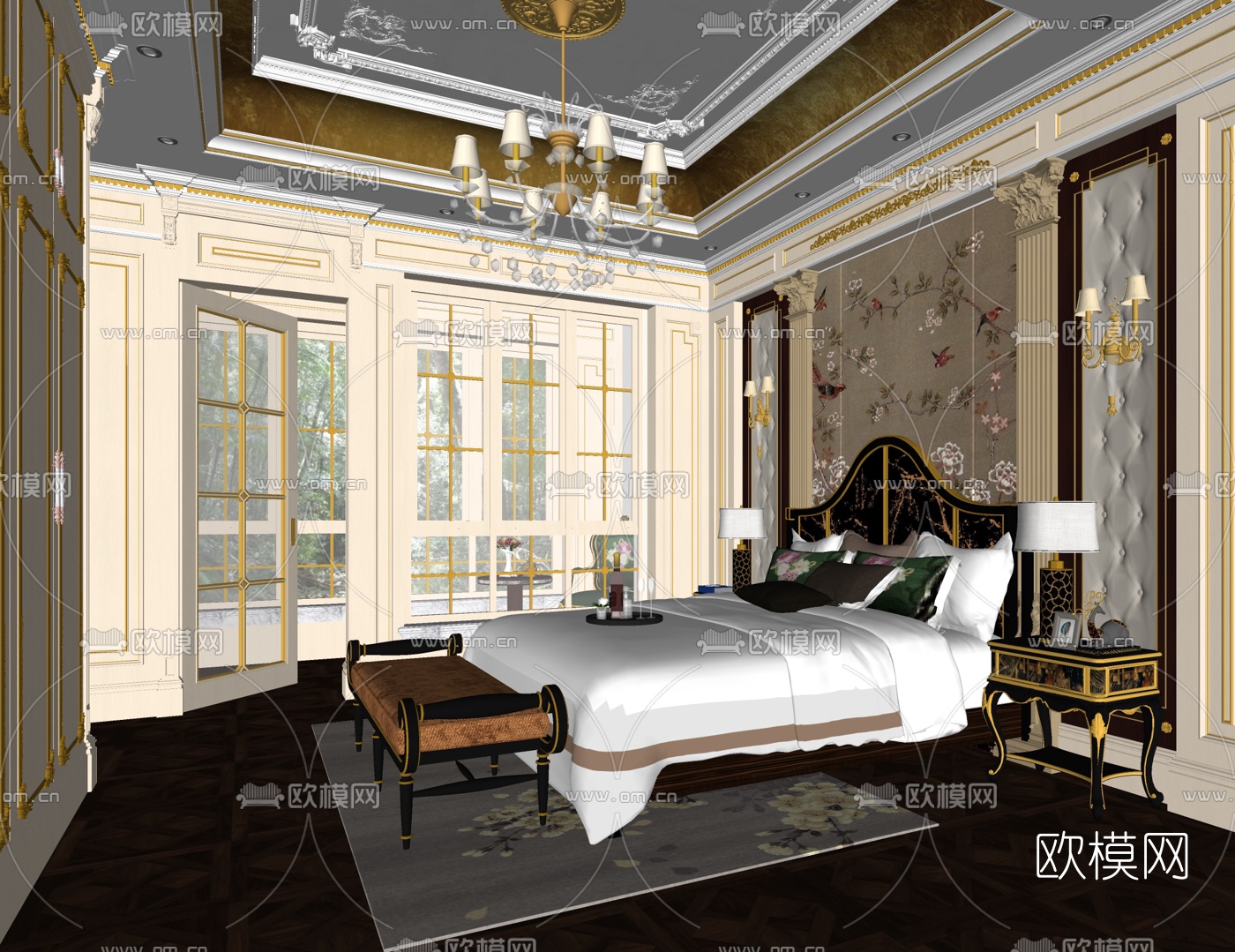 新古典卧室主人房su模型下载