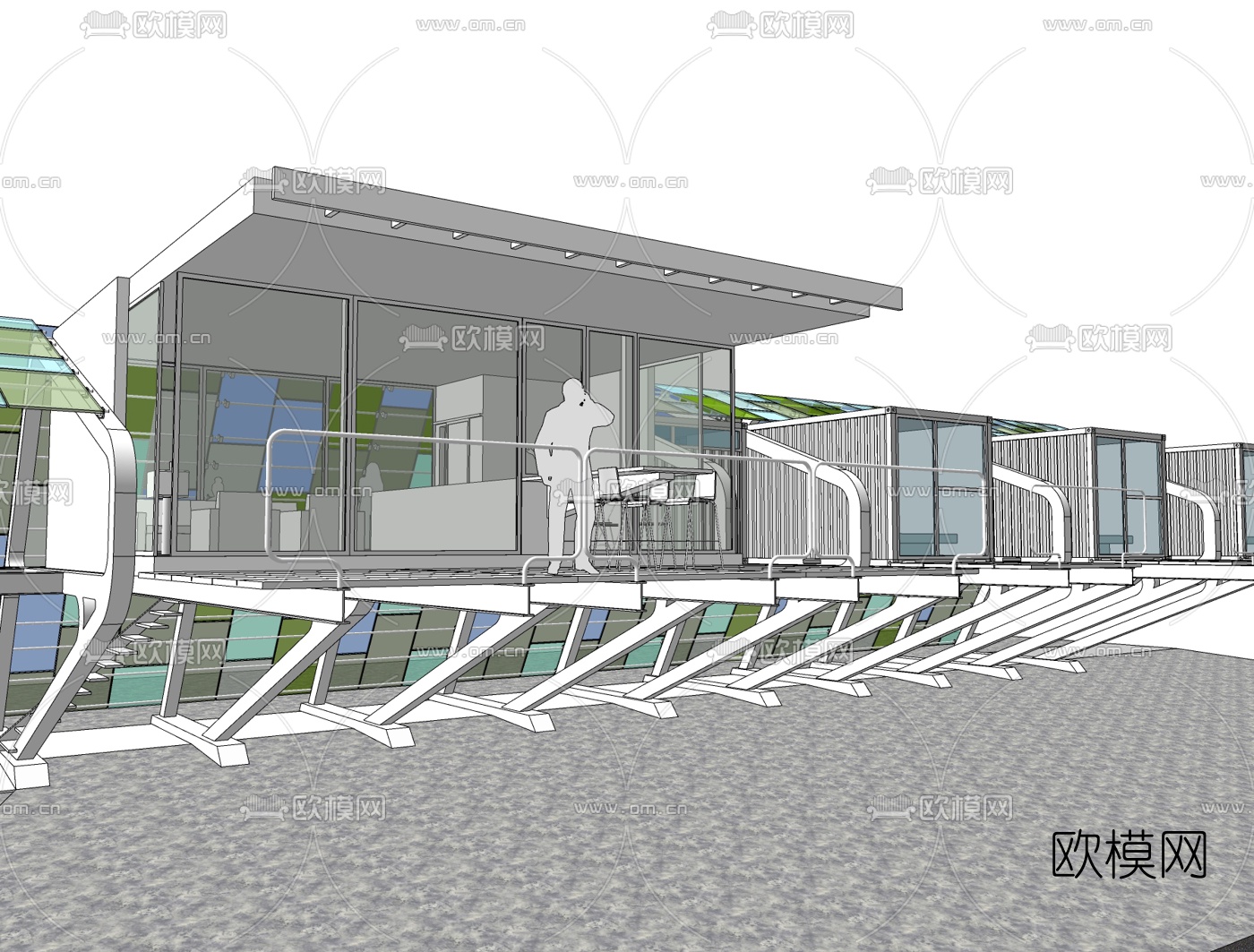 工业风集装箱住宅免费su模型下载