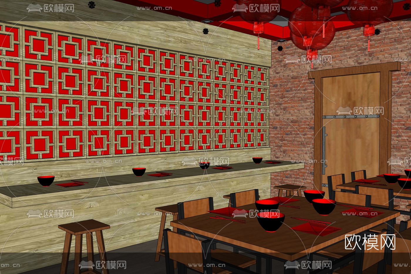 中式快餐店免费su模型下载