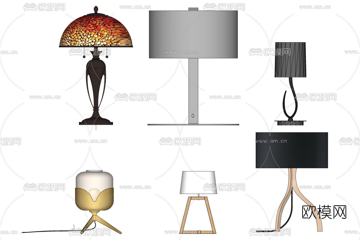现代金属台灯组合免费su模型下载