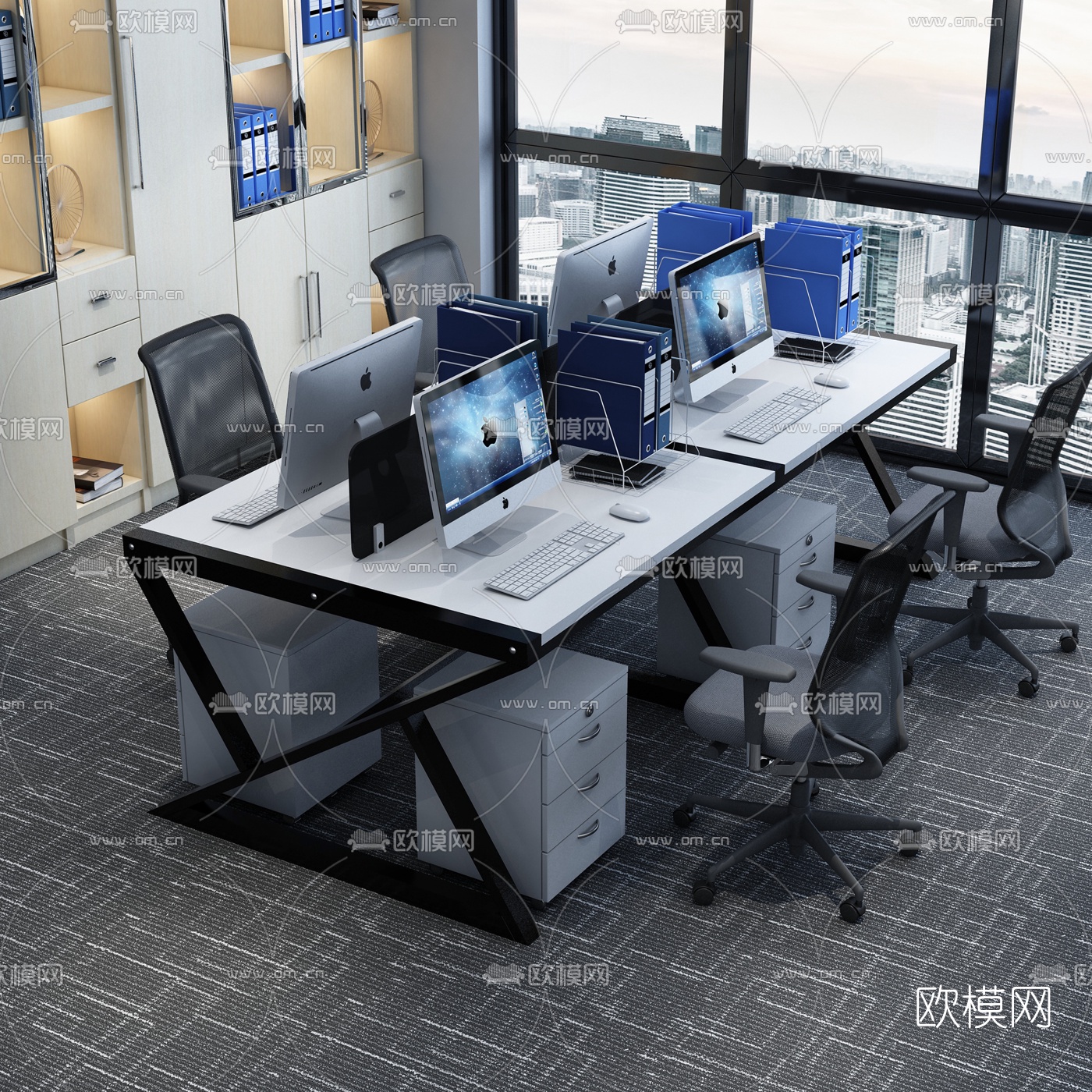 现代屏风卡位办公桌椅3d模型