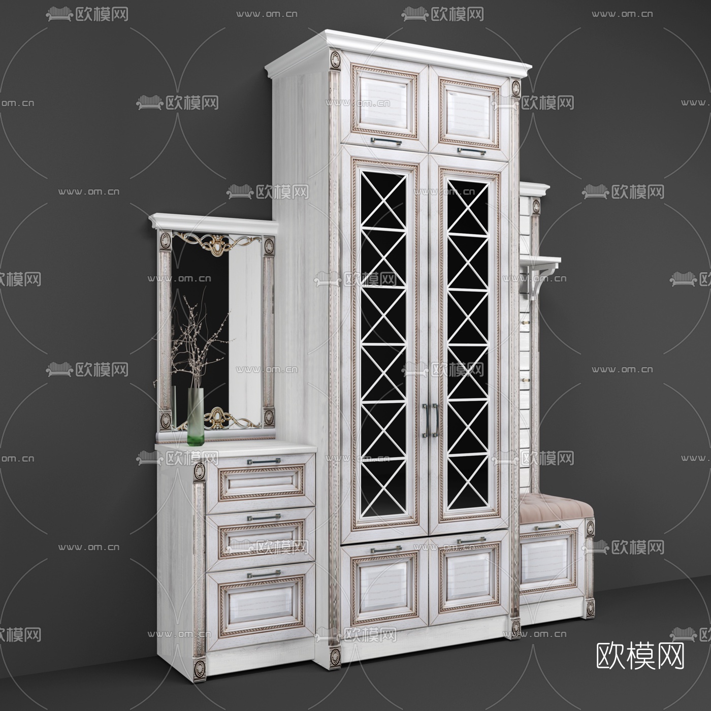 欧式入户鞋柜免费3d模型