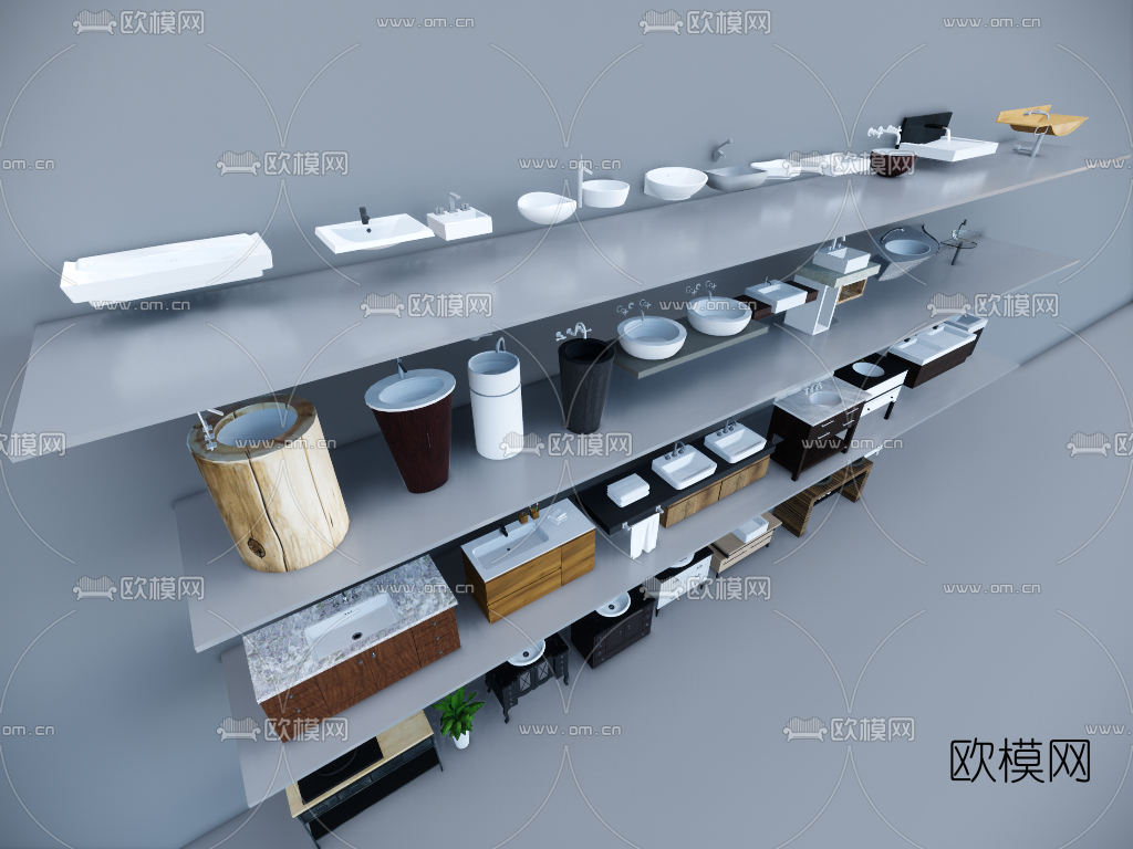 现代面盆洗漱台su模型下载（渲染图2）