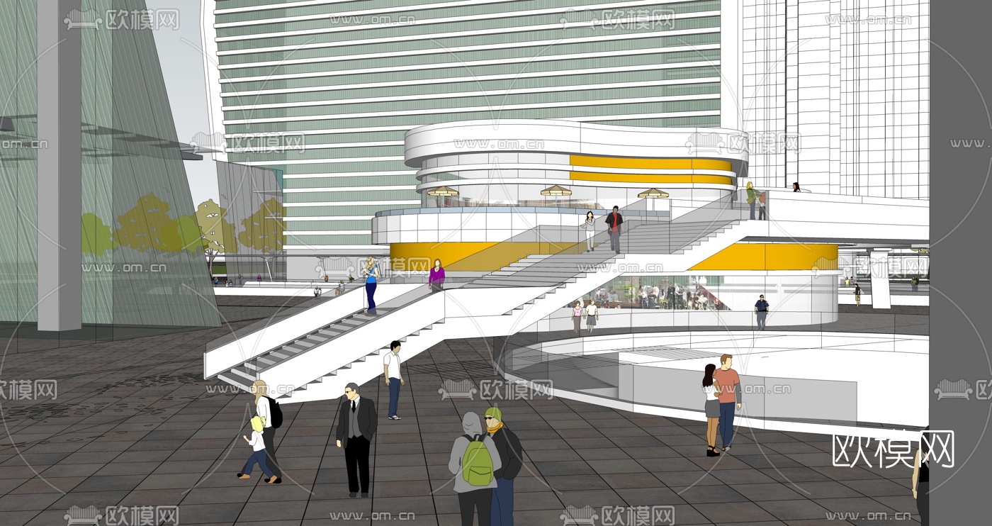 现代商业广场商业街su模型下载（渲染图3）