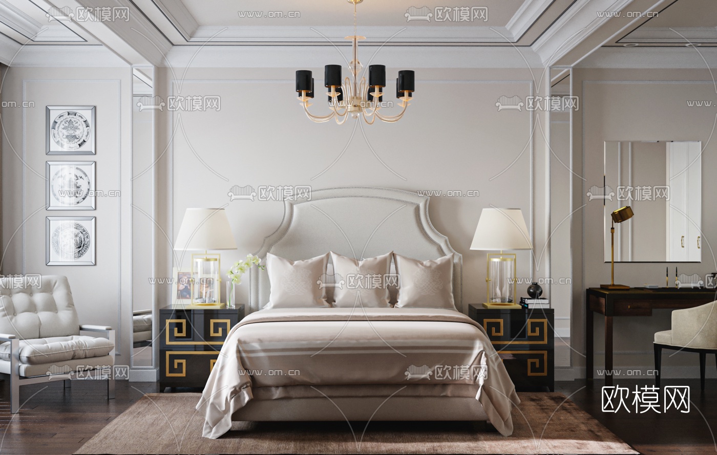 简美主人房卧室3d模型下载