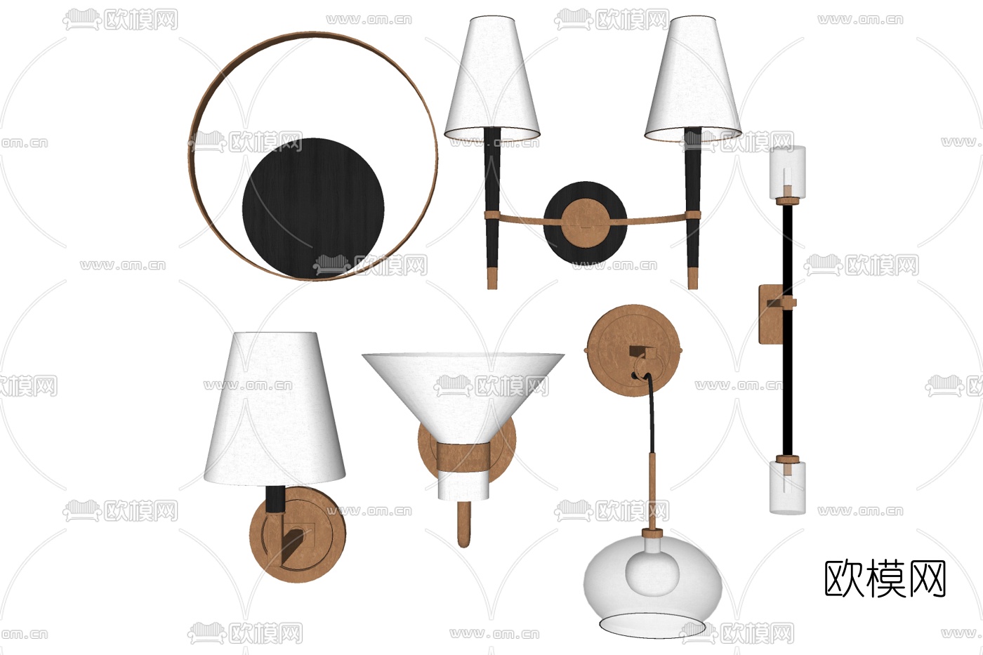 北欧实木壁灯免费su模型下载