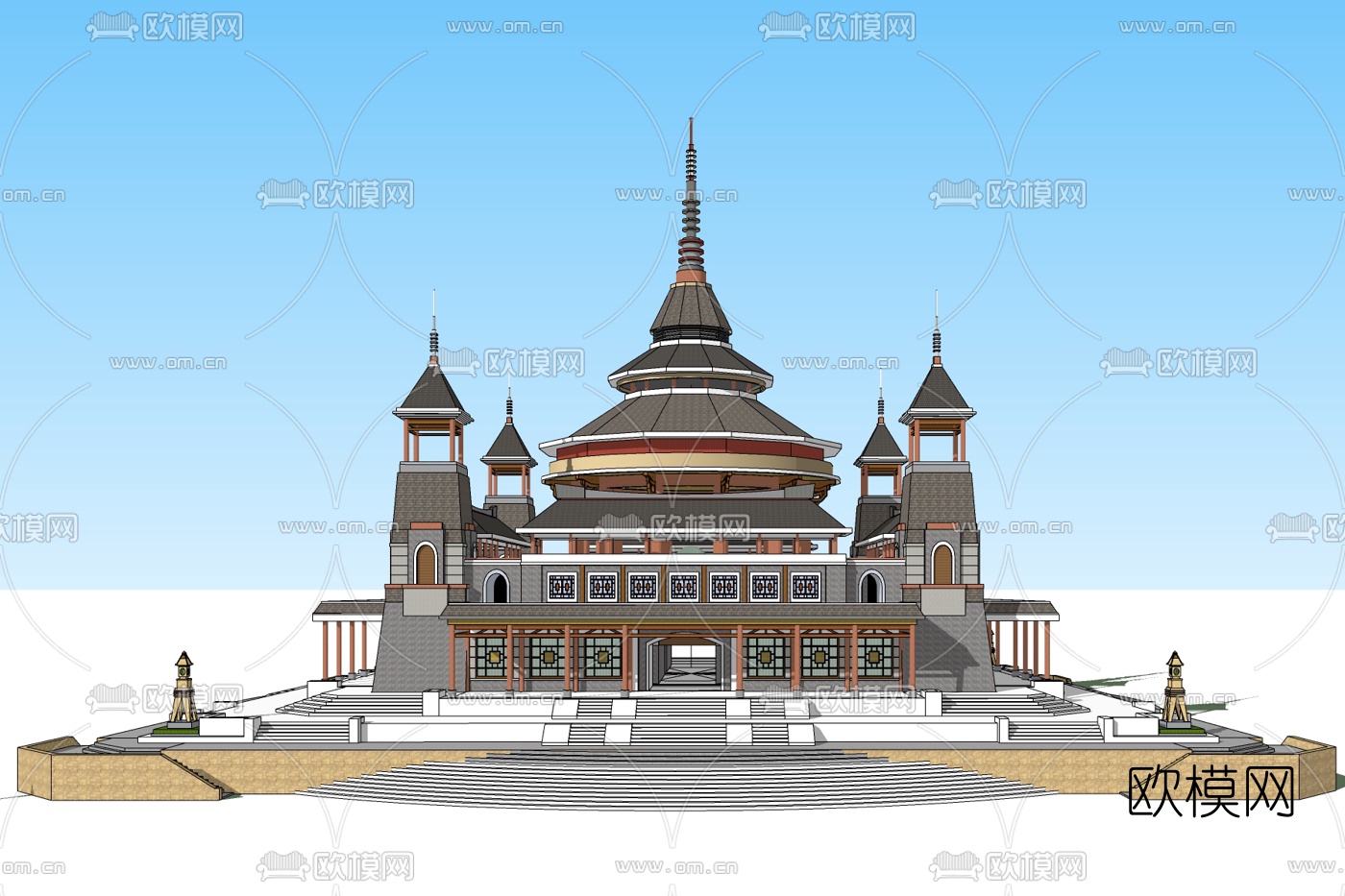 东南亚寺庙建筑su模型下载