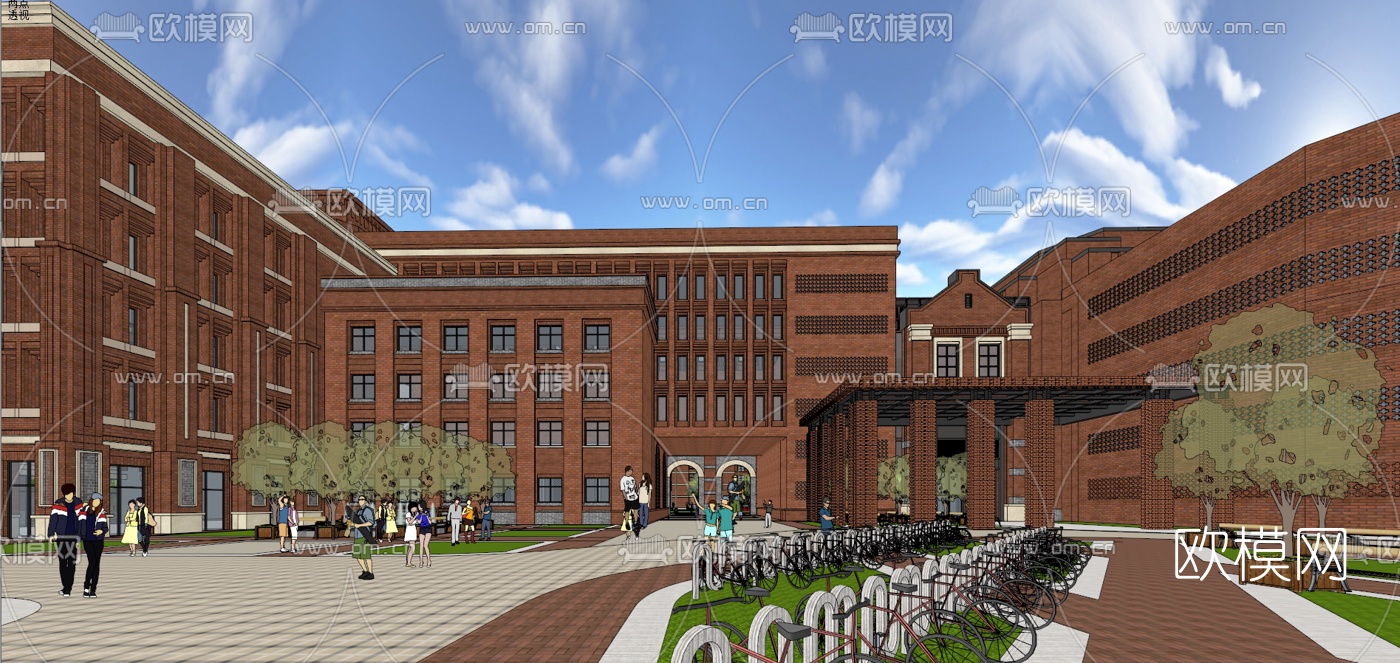 欧式大学学校规划su模型下载（渲染图9）