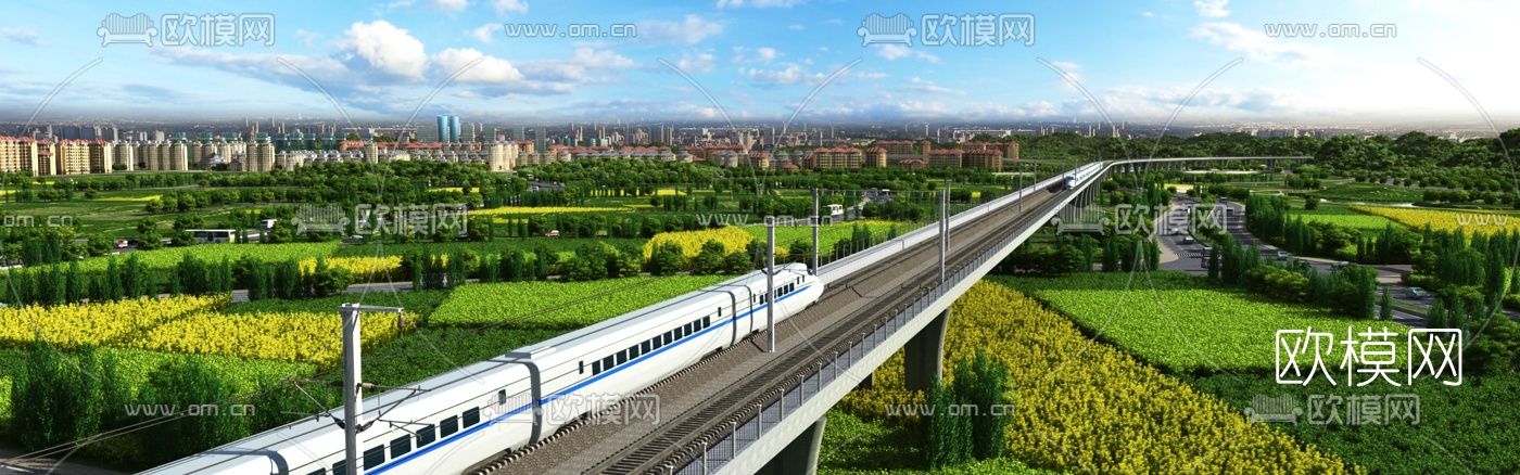 现代高铁高架桥农田景观3d模型