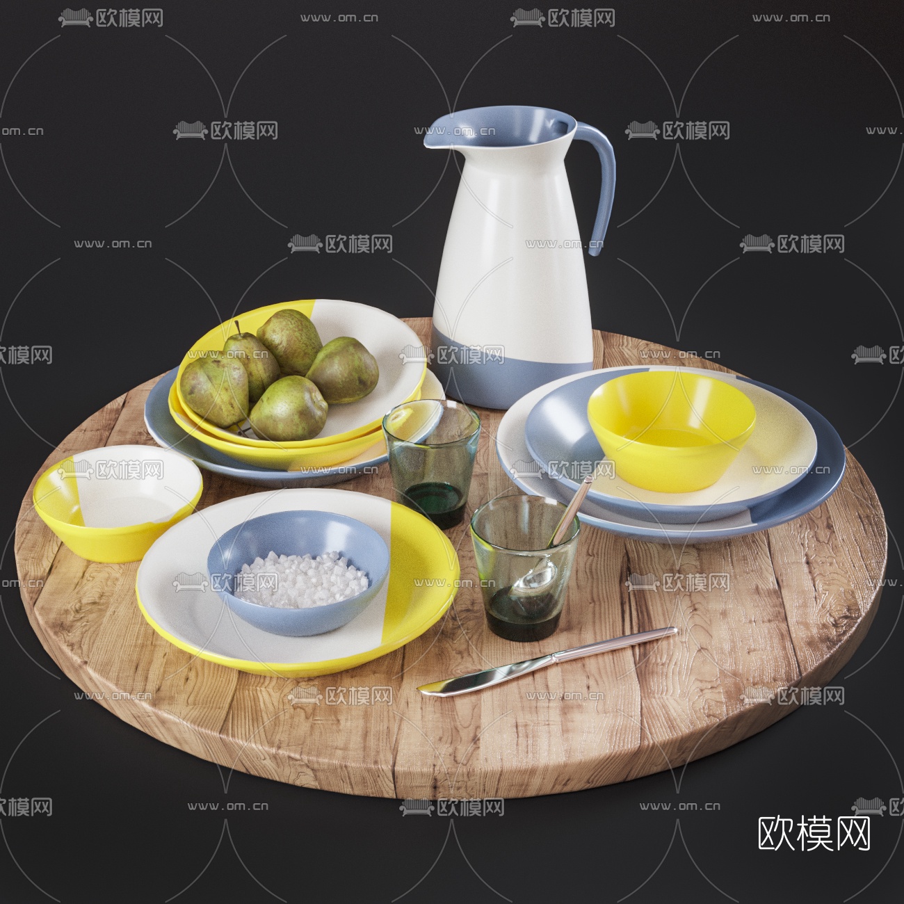 北欧水壶杯子碟子装饰3d模型