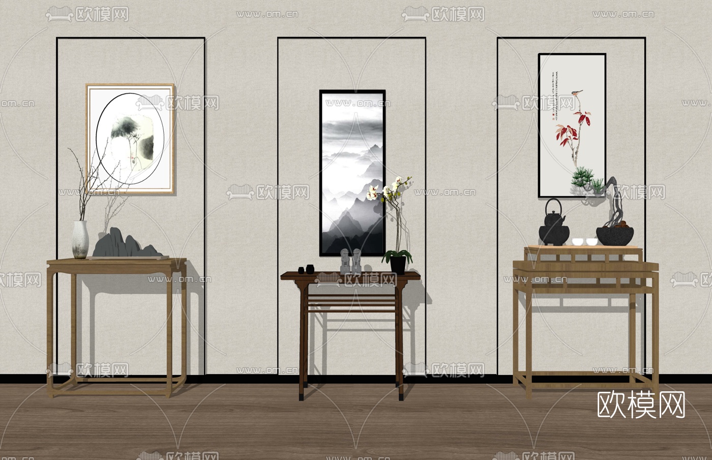 中式实木端景条案su模型下载