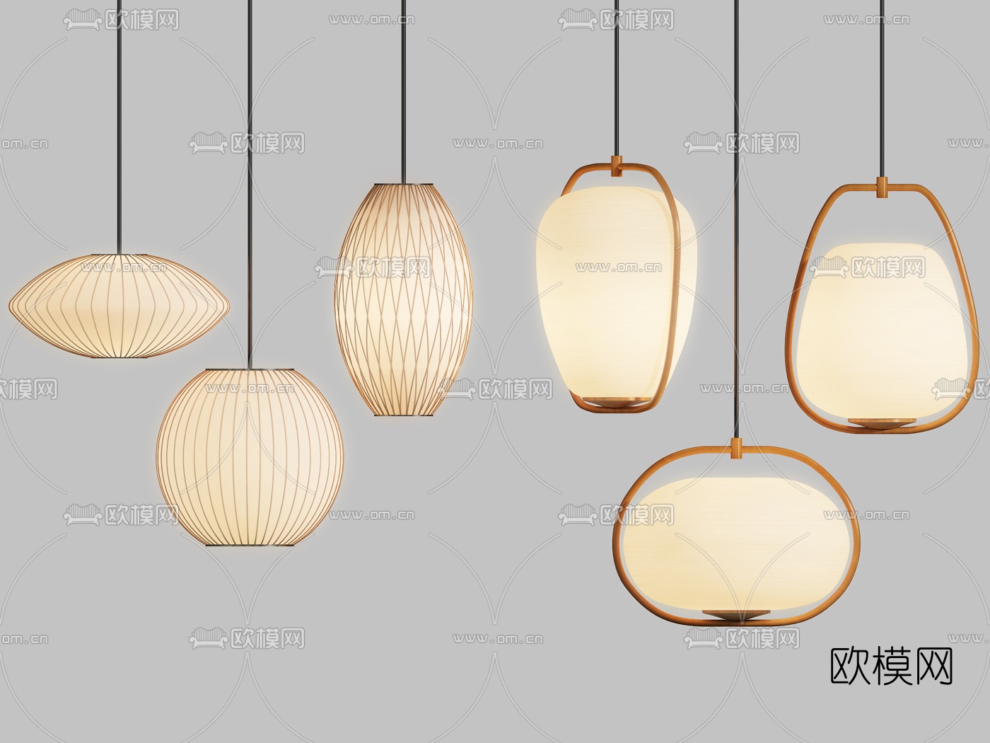 新中式竹艺吊灯3d模型下载