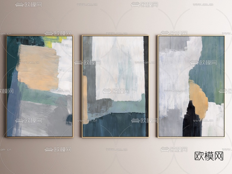 北欧色块装饰画3d模型下载
