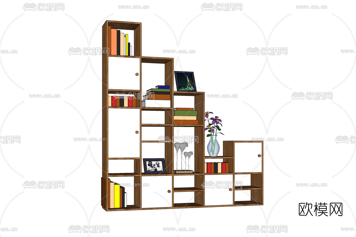 现代实木书柜免费su模型下载