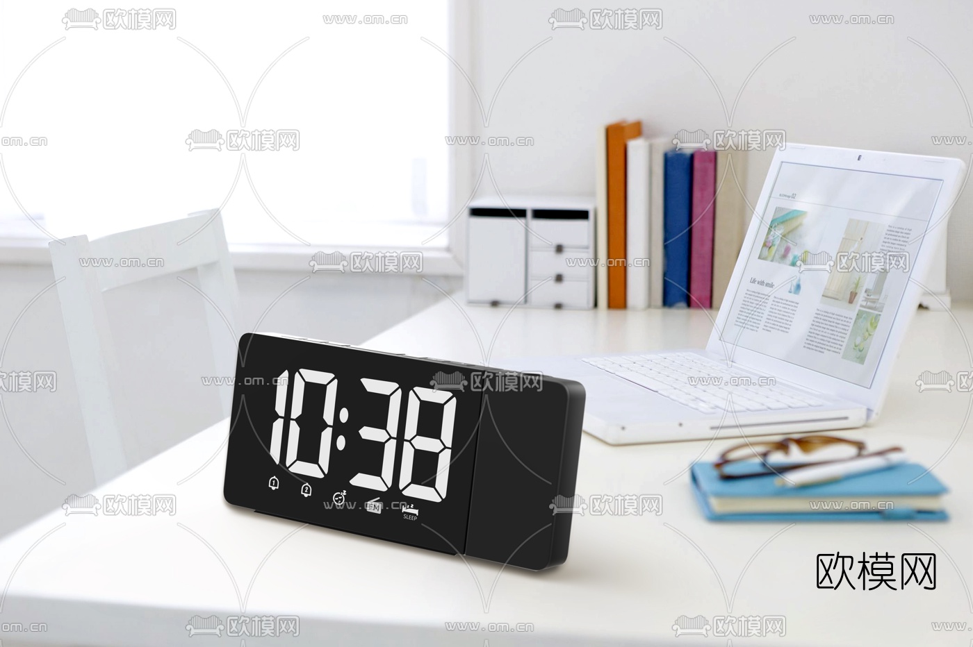 现代床头数字闹铃3d模型下载（渲染图1）