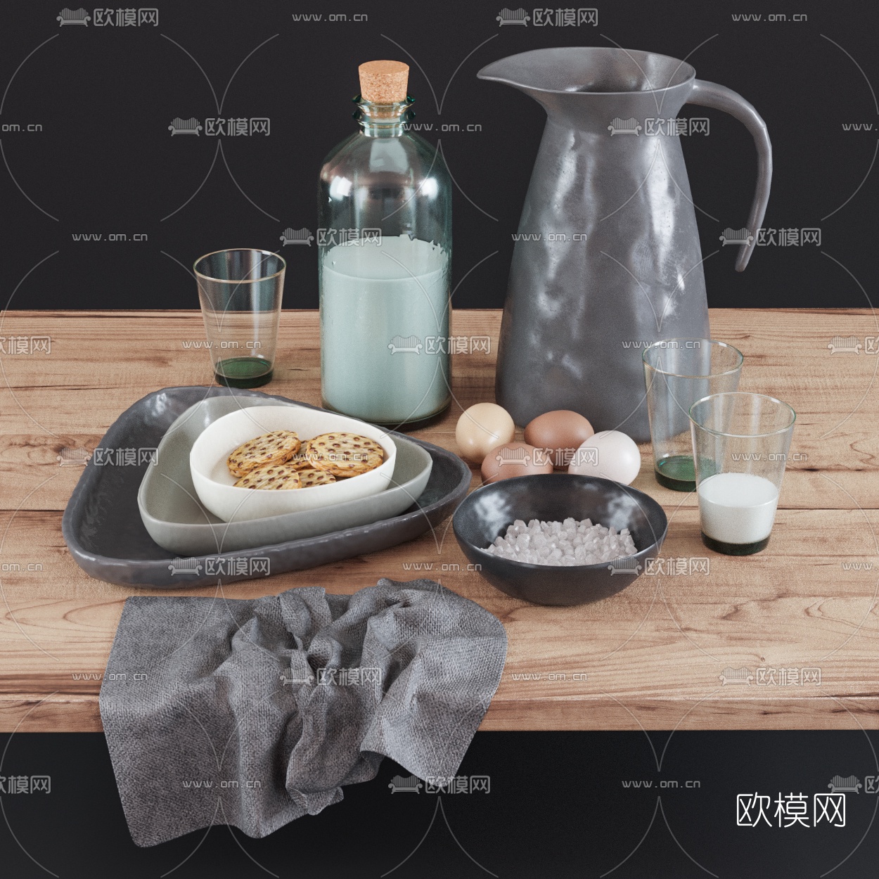 北欧饼干牛奶食品3d模型
