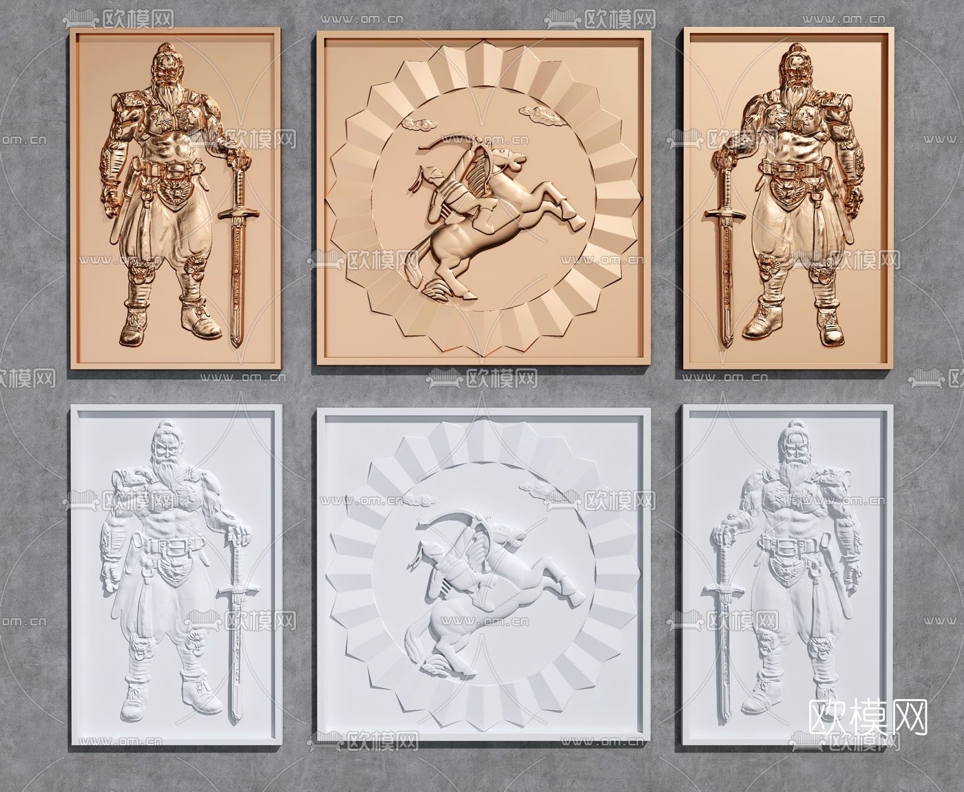 新中式将军人物石膏浮雕3d模型下载