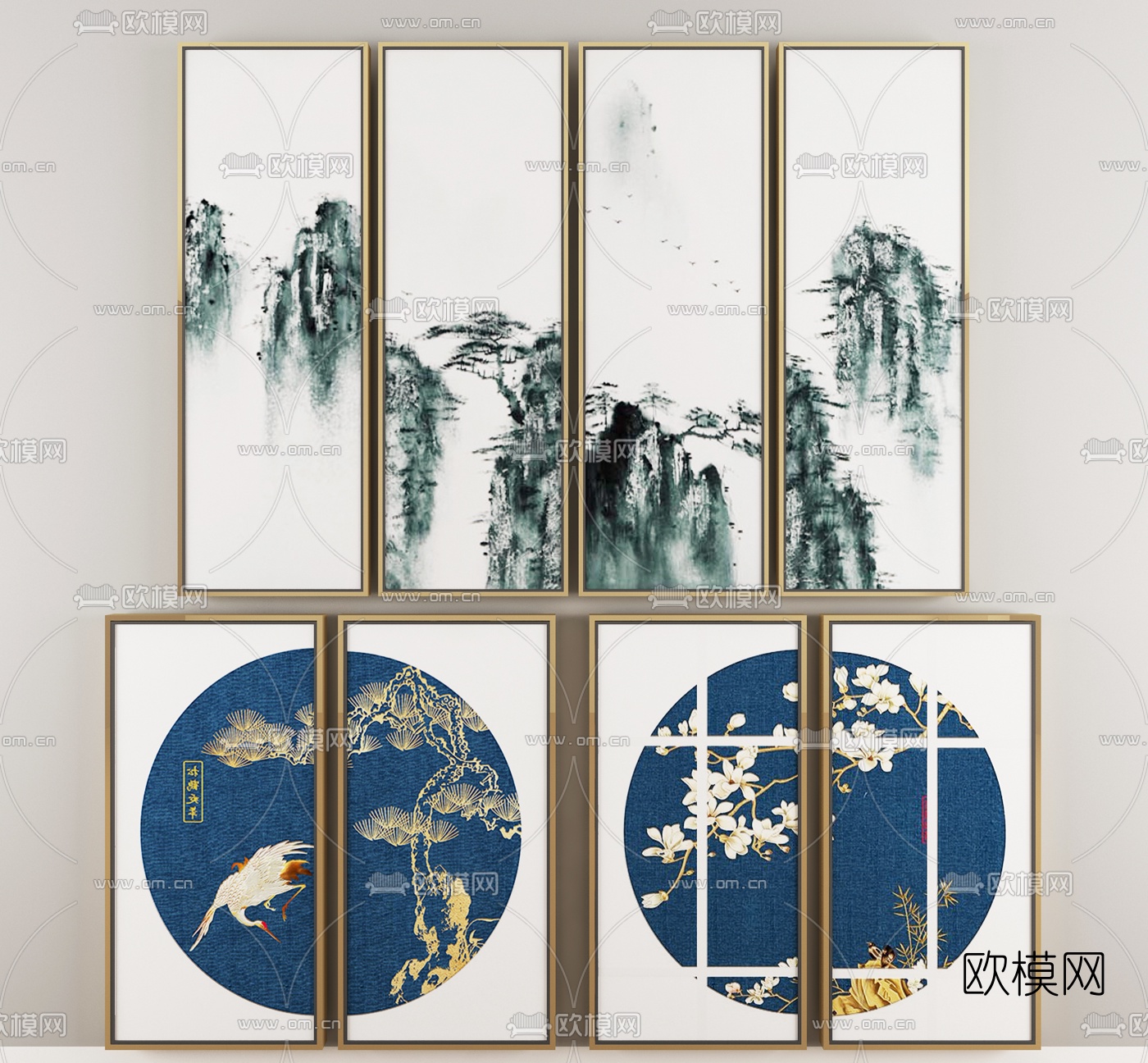 新中式水墨画装饰画3d模型