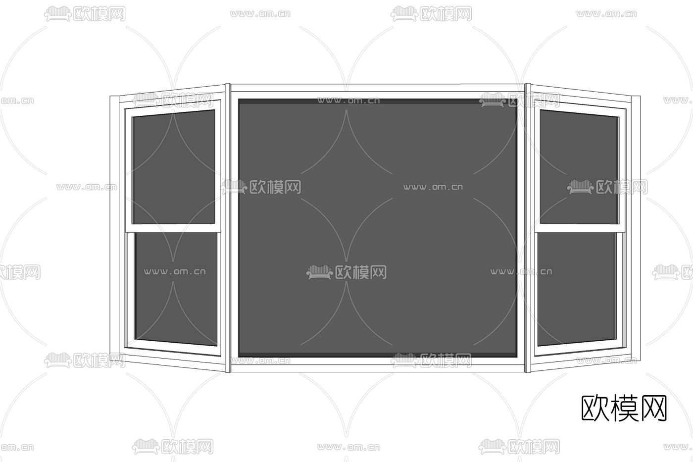 现代玻璃落地窗免费su模型下载